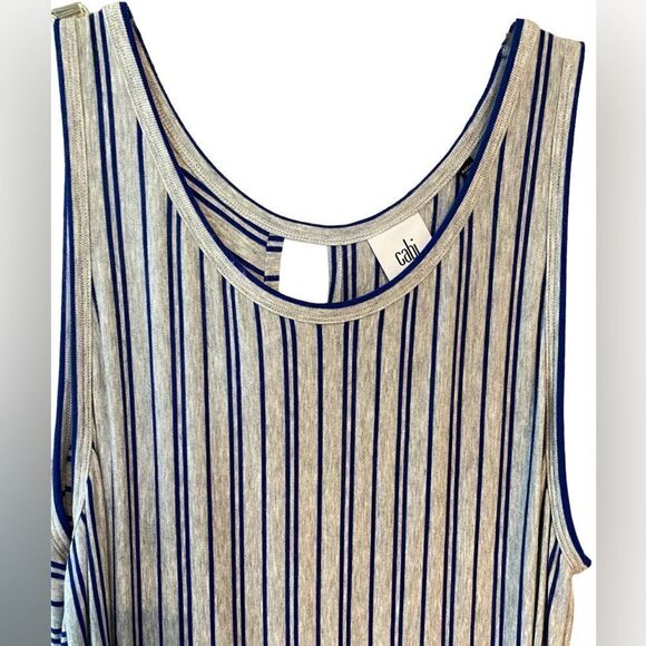 Cabi Sz M Blue Gray Stripe Long Relaxed fit Comfortable Semi-Open Back Tank Top - Picture 3 of 6